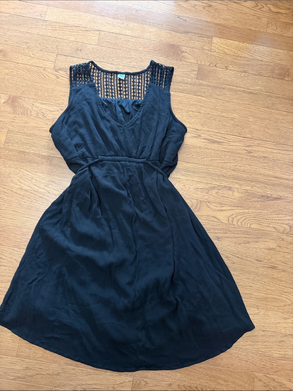 Black Maternity Sleeveless Crochet Yoke Dress